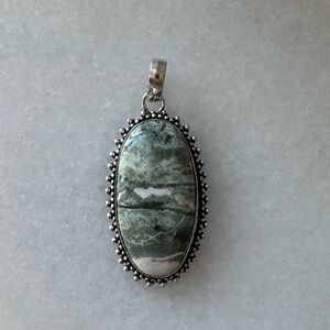 NWOT Sundance Greenscape Pendant, Green Zebra Jasper, Sterling Silver